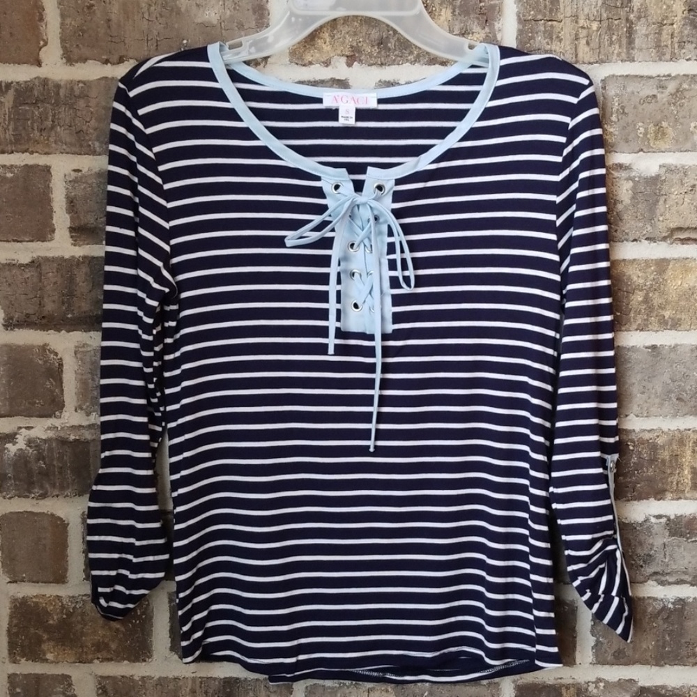 💥🎪❤A'GACI Striped Corset Tie Neckline Top